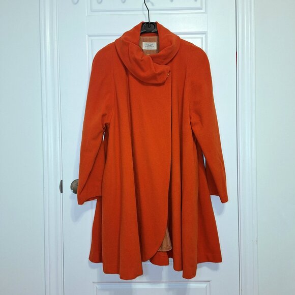 Eyecatching Bright Orange Drape Flare Coat Vintage Galsville - Picture 10 of 12